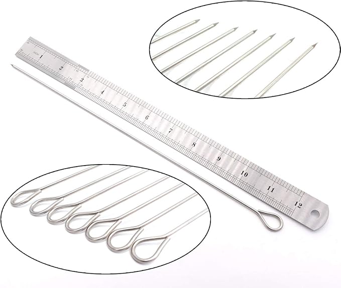 12 Inch Barbecue Skewers, Stainless Steel BBQ Skewers, Shish Kebab Kabob Skewers 12Pcs