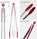 Heat Resistant Silicone Kitchen Tong: U-Taste 16 inch Extra Long Large 480ºF Hot Proof Cooking Tong with Sturdy Non Stick Rubber Tips & Non Slip Silicon Coated Steel Handle for Grilling BBQ (Red)