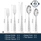 HIKAA Gift Wrap Silverware Set Stainless Steel Flatware Set for Gift, Cutlery Set for Present (40, Flower)