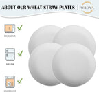 Wrova Wheat Straw Plates - 9 Inch Unbreakable Dinner Plates Set of 8 - Dishwasher & Microwave Safe Plastic Plates Reusable for Kitchen and Camping (white)