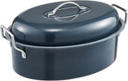 HONGBAKE 18 Inch Turkey Roasting Pan with Rack and Lid – Large Gray Carbon Steel Roaster Pan for 20 lb Turkey, Oven Safe Baking Pan for Holiday Meals & Thanksgiving