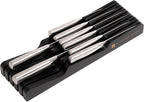 KitchenEdge Black Knife Drawer Organizer Insert - Knife Block Holder, Holds 5 Long + 6 Short Knives (Not Included), Fits Most Sizes, Non-Slip Feet, 100% Sustainable Bamboo, Food-Safe Black Finish