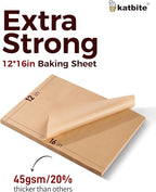 Katbite 200Pcs 12x16 In Unbleached Parchment Paper for Baking, Precut Parchment Paper Sheets, Heavy Duty Flat Baking Paper, Half Sheet Baking Sheets for Baking Cookies, Cooking, Air Fryer, Oven