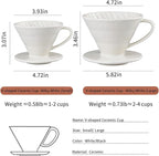 Pour Over Coffee Maker, Single Cup Coffee Dripper, Manual Porcelain Slow Brewing Accessories for Travel, Camping, Office, Home, Cafe, Coffee Gifts (White, Large,2-4Cups)