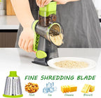 Cheese Grater with Handle, Multifunctional Manual Rotary Cheese Grater - Cheese Shredder Easily Chop Carrots, Potatoes, Vegetables and Fruits and Easy to Clean(Grey green)