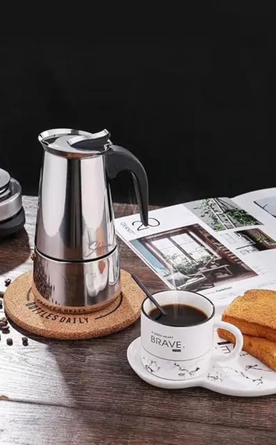 Coffee Maker 6 Cup Moka Pot Stainless Steel Percolator coffee pot Espresso Maker, Compatible with Gas, Electric, Ceramic, and Induction stovetops(10 fl oz/300 ml)