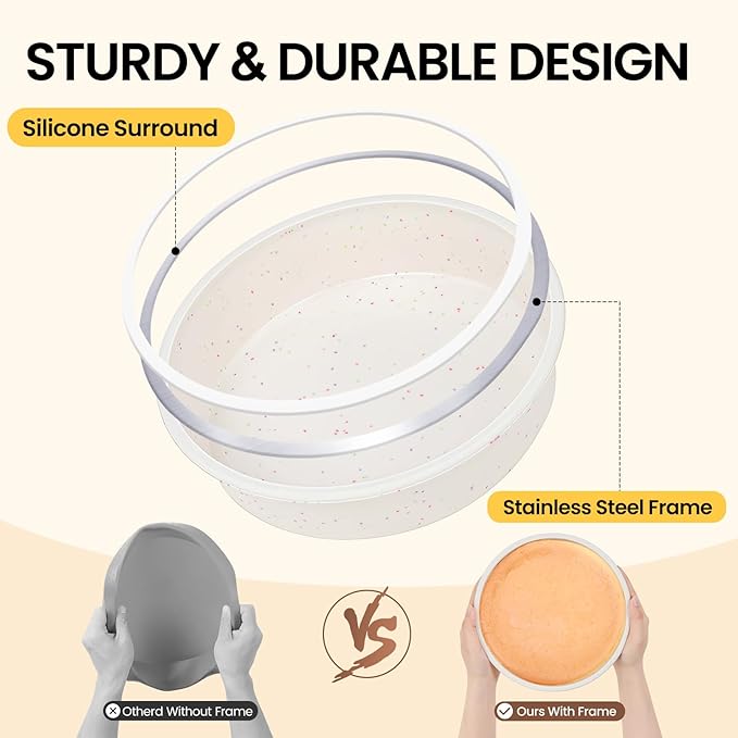 Vinino 6 Inch Silicone Round Cake Pan with Metal Reinforced Frame Set of 2, Nonstick Silicone Springform Pan for Baking Suitable for Making Layers, Cheese & Chocolate Cakes