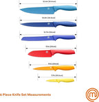 MasterChef Kitchen Knife Set with Covers incl. Paring, Boning, Carving, Bread, Santoku & Chef Knife, Sharp Cutting Stainless Steel Blades with Sheaths, 12 Piece (6 Colored Kitchen Knives & 6 Covers)