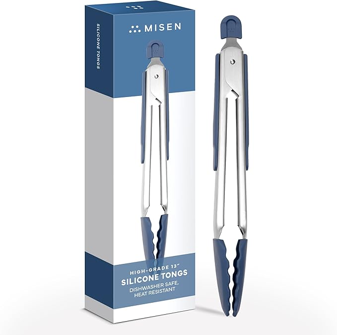 Misen Kitchen Tongs - Dishwasher Safe, Heavy Duty - Precision Silicone-Tipped Grilling Tool - Heat Resistant, Nonstick Safe - Perfect for Serving and Air Frying- 13 Inch | Blue