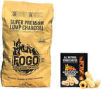 FOGO Super Premium Hardwood Lump Charcoal, Natural Large Sized Lump Charcoal, 17.6 Pound Bag and FOGO Fogostarters Natural Fire Starters, 30 Count Box, Bundle