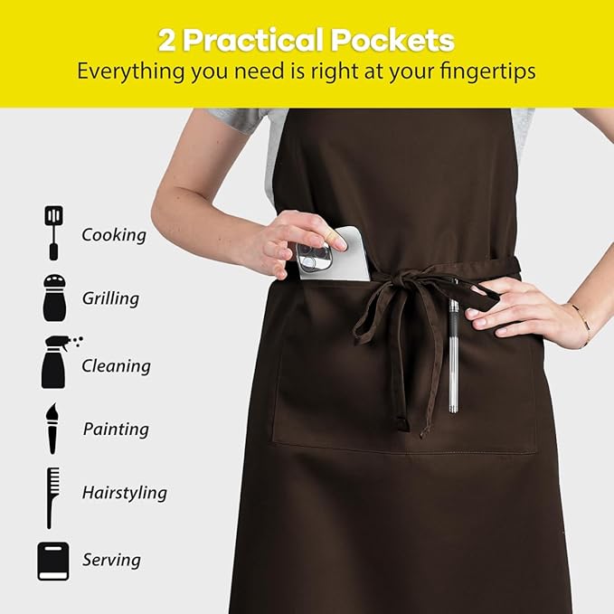 ROTANET Extra Large Apron for Men Adjustable Bib Aprons with 2 Pockets Cooking Kitchen Women Chef Water & Oil Resistant