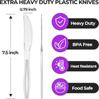 [100 Count] Clear Plastic Knives Heavy Duty, Disposable Steak Knives Plastic Silverware Bulk Washable Cutlery Set Serving Utensils Tableware for Party Supplies,Daily Use,Picnic,Camping,Wedding,BBQ