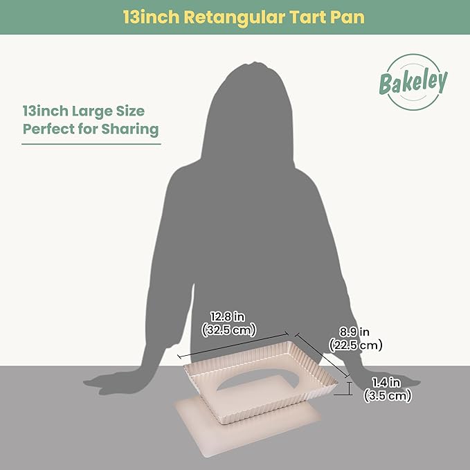 Rectangle Tart Pan, 13-Inch with Removable Loose Bottom Non-Stick Oblong Quiche Bakeware for Oven Baking (Champagne Gold)