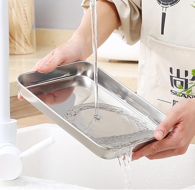 Extra Small Baking Sheet Pans Stainless Steel 304 Tiny Little Serving Tray 9.3 x 6.9 x1.1Inch (Diagonal 10.63) Dishwasher Safe No Rust Reheat Food for 1~2 Person 6 Pack