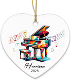 Piano Xmas Tree Ceramic Ornament Gifts for Music Lovers, Personalized Name & Year Piano Player Ornaments 2025, Pianist Ceramic Ornament Christmas Hanging, Custom Musical Instrument Ornaments Decor