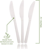 Ecovita 100% Compostable Knives - 140 Large Disposable Utensils (7 in.) Eco Friendly Durable and Heat Resistant Alternative to Plastic Knives with Convenient Tray