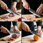 8-Piece Premium Japanese Kitchen Knife Set - Imperial Collection, Laser Damascus Pattern, 440A Stainless Steel Ultra Sharp for Fast Cutting (Black 8J)