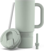 Ello Port 30oz Tumbler with Carry Loop & Integrated Handle | Vacuum Insulated Stainless Steel Reusable Water Bottle Travel Mug | Leak Proof Lid | Flexible Straw | BPA-Free | Dishwasher Safe | Sage