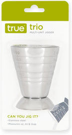 True Trio Multi-Unit Drink Measure, Shot Measuring Cup with Oz, Ml, and Tbsp Markings, Stainless Steel 2.5oz Set of 1