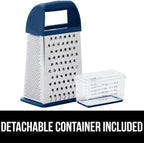 GORILLA GRIP 4-Sided 100% BPA-Free Cheese Grater With Container, Stainless Steel XL Box Graters, Parmesan Shredder, Grate Cheeses, Shred Veggies, Slip Resistant Handle, Dishwasher Safe Zester, Blue