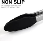 COOK WITH COLOR Stainless Steel Silicone Tipped Kitchen & BBQ Tongs Set, 3 Pc. Tongs, Black