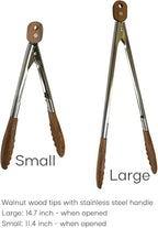 Lee's Clover Wooden Tongs for Cooking with Walnut Wood Tips & Stainless Steel Handle – Food & Kitchen Tongs for Serving, Salad, BBQ, Buffet, Grill (Large)