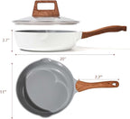 Nonstick Frying Pans With Lid, 11 Inches Skillets Deep Frying Pan Non stick, Ceramic Frying Pans With Pour Spout, Non Toxic Frying Pan for Stove, Induction, Gas, PB/CD/PFOA Free (White,11 Inches)