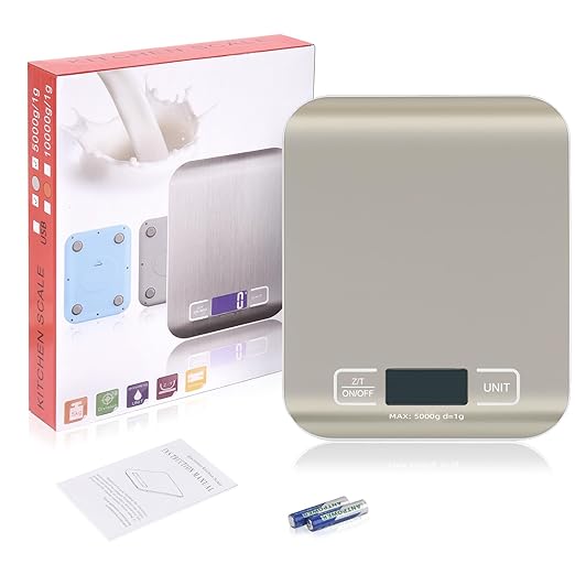 Digital Shipping Scale,Stainless Steel Panel, Accurate Portable Postal Scale for Packages, Small Business,Kitchen, Food, Handmade, Liquids, and Boutique (Stainless Steel Battery (5kg/1g))