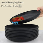 Wrova Wheat Straw Plates - 9 Inch Unbreakable Dinner Plates Set of 8 - Dishwasher & Microwave Safe Plastic Plates Reusable - Lightweight Plate for kitchen,camping (pure black)