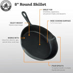 Backcountry Iron 8 Inch Round Medium Pre-Seasoned Cast Iron Skillet