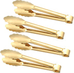 Gold Serving Tongs & Utensils, 4 Pack 9 Inch Non-slip Grip Stainless Steel Gold Tongs for Serving Food, Buffet, Party, Salad & Ice