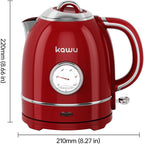 Kawu Retro Electric Kettle, 1.3L Hot Tea Water Boiler with Temperature Gauge, 1355W Fast Boiling Tea Kettle with Stainless Steel Inner & Boil-Dry Protection, Auto Shut Off, 60°C Keep Warm, Food Grade