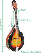 Elegant Mandolin Musical Instrument,A Style Mandolin Instrument with Guard Board,Glossy Sunburst Finish (Sunset)