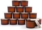 SHOWIN Thick Candle Jars for Making Candles 16 Pcs, 4 OZ Empty Jars with Wood Lids for Candle Making, Sample Container - Dishwasher Safe, Frosted Brown