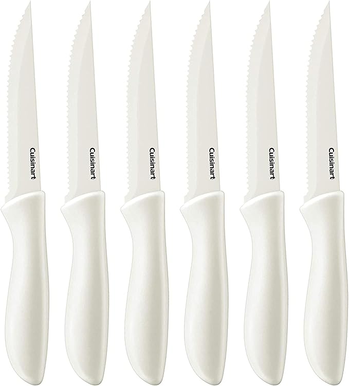 Cuisinart C55-6PCSW Advantage Color Collection 6-Piece Ceramic Coated Steak Knife Set, White