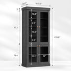 70.8" Tall Black Bookshelf with Glass Doors, Farmhouse Modular Bookcase with 6-Tier Adjustable Shelves, Large Storage Cabinet for Home Office, Living Room, Set of 2