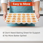 CAKETIME Mini Muffin Pan, Metal Reinforced Frame Mini Cupcake Pans 24 Cups Nonstick Muffin Silicone Molds with Handle for Baking Muffins, Cupcakes, Egg Bites 2 Pack