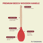 Silicone Cooking Utensils Set, Premium Beech Wood Handle Kitchen Gadgets Utensil Set, Non-Stick Kitchen Utensils Spatula, Tongs, Turner, Whisk, Brush, Spoon, BPA FREE, 446°F Resistant (Red)