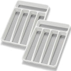 Silverware Organizer 2 Pieces Utenisl Organizer Holder Kitchen Drawer Organizer Plastic Silverware Tray for Drawer Flatware Organizer 5 Compartment White