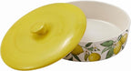 Bico Lemon Dreams Ceramic Tortilla Warmer, 8.9 Inch Tortilla Holder with Lid for Taco Bread Pancake for Mexican Night and Party, Microwave and Dishwasher Safe