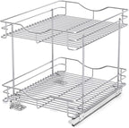 FULGENTE Chrome Finish Pull Out Drawer Cabinet Organizer 2 Tier (14" W X 18" D) Sliding Drawers For Kitchen Cabinets Cookware Organizer Drawer For Cabinet Slide Out Shelves