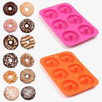 Newk Silicone Donut Pan, 6 Cavity Non-Stick Silicone Donut Mold for Donuts, Bagels - Set of 4, Blue+ Light Green+ Rose Red+ Orange