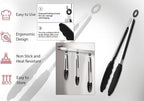 Black Stainless Steel Tongs Heat Resistant Kitchen Tongs Set - 9" & 12" Inch, BBQ Tongs with Silicone Tip, Strong Grip for Cooking, Salad Tossing, Air Fryer, & Grill Tongs- Pull Lock, Black - Set of 2