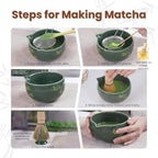 Matcha Whisk Set, Ceramic Bowl with Spout, Matcha Whisk & Holder, Bamboo Scoop & Spoon, Scoop Rest, Sifter, Towel, 8 Pcs Complete Kit for Tea Ceremony, Gift for Friend/Family(Green)
