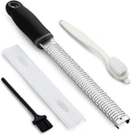 Koythin Zester, Lemon Zester & Cheese Grater with Brush, Heavy Duty Kitchen Tool for Zesting Citrus, Parmesan Cheese, Chocolate, Ginger, Fruits, Stainless Steel with Handle and Cover (Black)