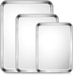 TeamFar Baking Sheet Set of 3, 16/12.5/10.5 Inch Stainless Steel Cookie Sheets Baking Pans, Metal Oven Baking Tray for Cooking Roasting Serving, Non-Toxic & Mirror Finish & Dishwasher Safe