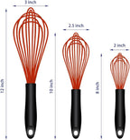 Red Silicone Whisk, Sealed Waterproof Design Set of 3, Professional Kitchen Whisks for Cooking Non-Scratch, Silicone & Stainless Steel Whisk, Heat Resistant 480°F Balloon Egg Beater