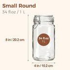 ComSaf Glass Jars with Airtight Lid Set of 3, Mason Jars 32 oz, Pickling Jar, Canning Jar 32oz, 32 oz Glass Containers with Lids for Kitchen, Pickle, Flour, Cereal, Pasta, Sugar, Herb
