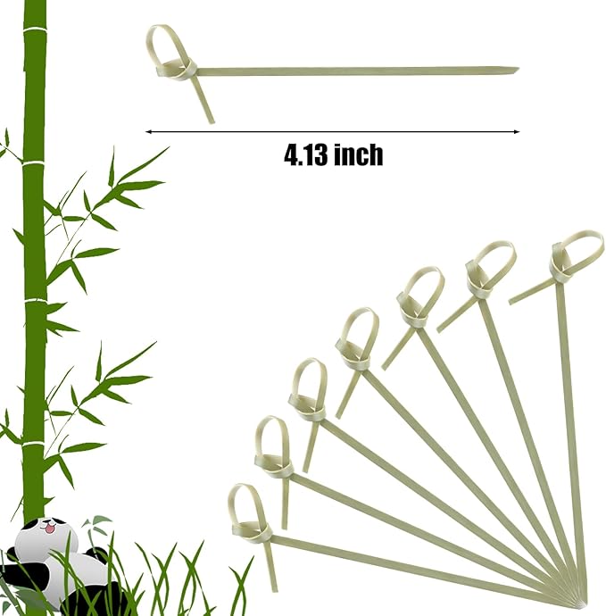 Nuogo 3000 Pcs Bamboo Cocktail Picks 4.13 Inch Bamboo Skewers Fruit Toothpicks for Appetizers Drink Garnish Sticks Handmade Food Pick with Looped Knot for Party Bar Snacks Sandwiches Drinks
