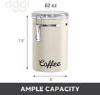 Oggi Stainless Steel Coffee Canister 62 fl oz - Airtight Clamp Lid, Warm Gray, Tinted See-Thru Top - Ideal for Coffee Bean Storage, Ground Coffee Storage, Kitchen Storage, Pantry Storage. 5 x 7.5